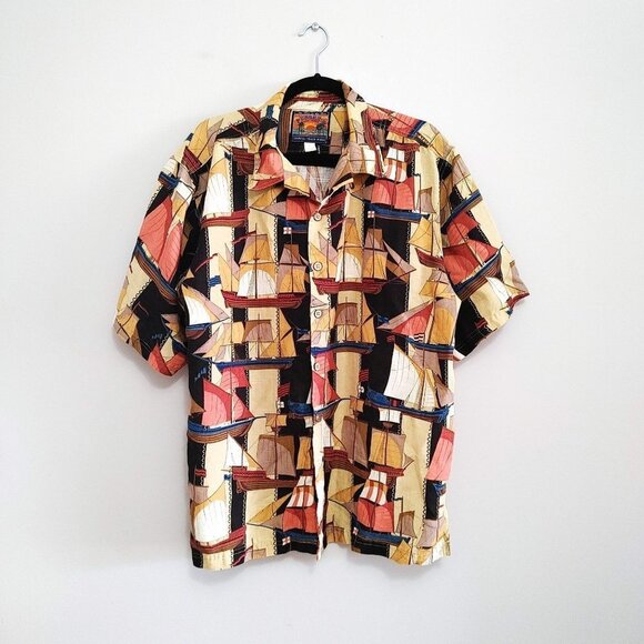 Pusser's West Indies Tropical Hawaiian  Button Up Shirt Size Large Linen Blend - Picture 1 of 4
